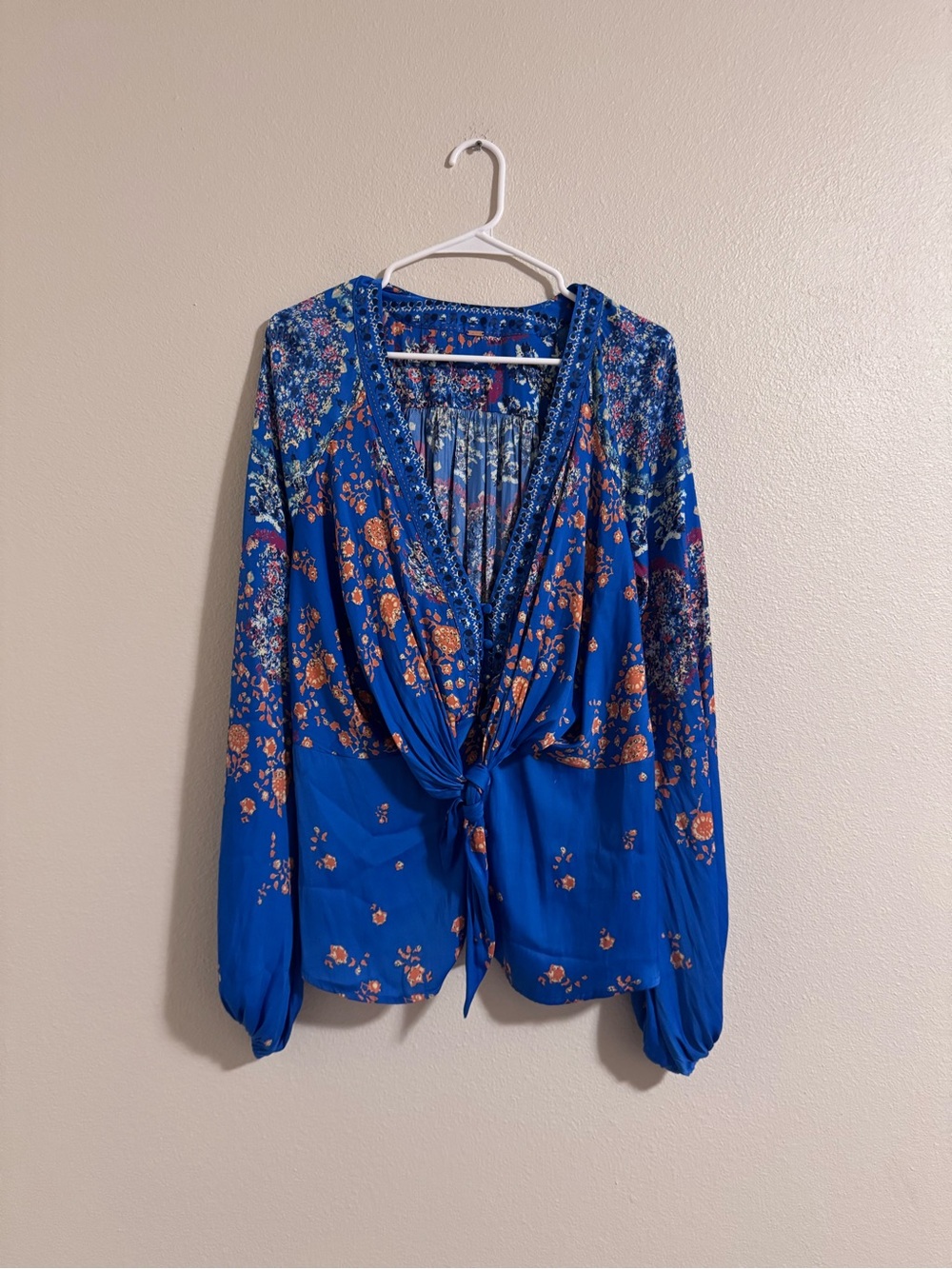 Free people Vibrant Blue Floral Tie-Front Blouse